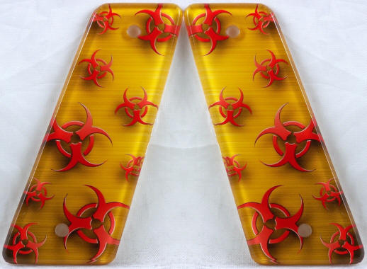 Gold Plate Bio Hazard Red featured on WGP Cocker/Y Frame Paintball Marker Grips