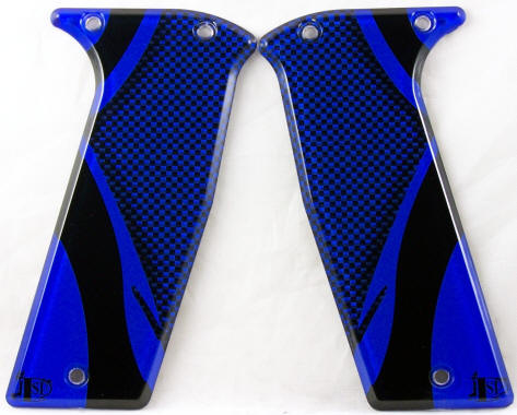 Blue Carbon Fiber featured on PE Ego 07/08 Geo Etek 3 & 4  Paintball Marker Grips