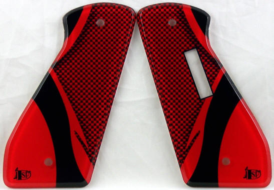 Red Carbon Fiber featured on Bob Long Timmy Paintball Marker Grips with Tadao OLED