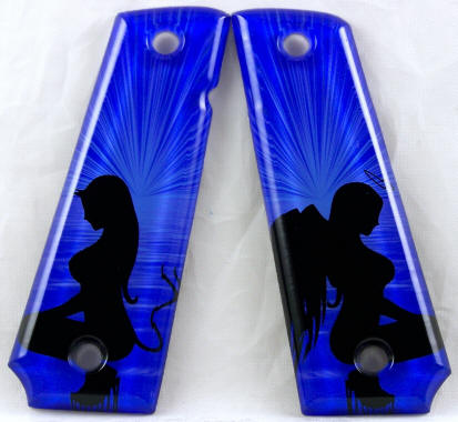 Angel & Devil 1 Blue featured on 1911 Fullsize Ambi Safety Lever both sidesdextrous Pistol Grips