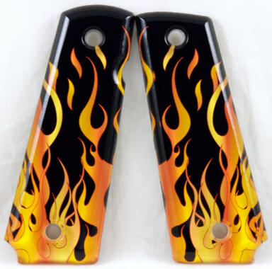 Flames Gold featured on 1911 Fullsize Left Side Safety Pistol Grips