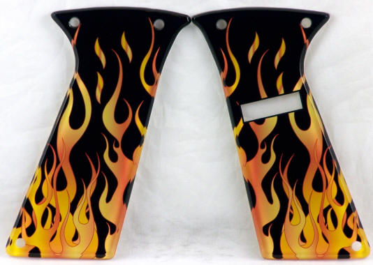 Flames Gold featured on MacDev Cyborg RX 09 OLED Paintball Marker Grips