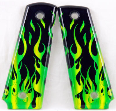 Flames Green featured on 1911 Fullsize Left Side Safety Pistol Grips