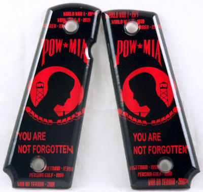 POW MIA Red featured on 1911 Fullsize Left Side Safety Pistol Grips