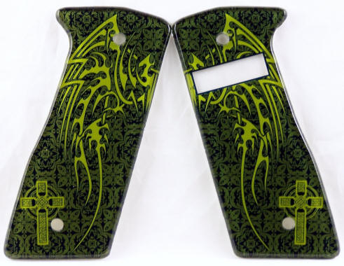 Angelic Tribal Wings Olive featured on Dangerous Power G3 G4 SE FX Paintball Grips Rampage OLED