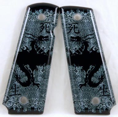 Dragon Life and Death Grey featured on 1911 Fullsize Pistol Hand Grips