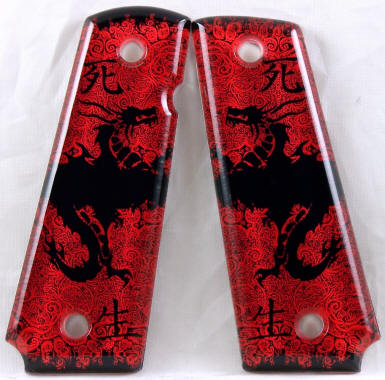 Dragon Life and Death Red featured on 1911 Fullsize Left Side Safety Pistol Grips