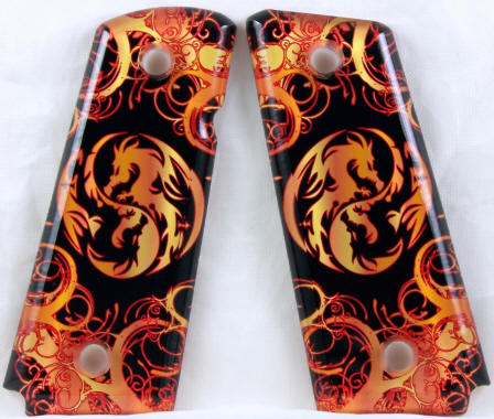 Ying  & Yang Dragon Orange featured on 1911 Compact Pistol Grips