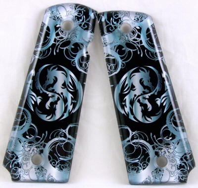 Ying & Yang Dragon Grey featured on 1911 Fullsize Left Side Safety Pistol Grips