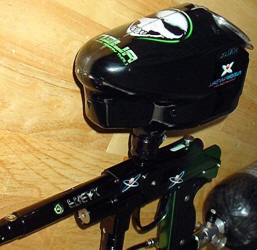 Alien Interceptor Paintball Marker with Custom Logo on Halo B Hopper